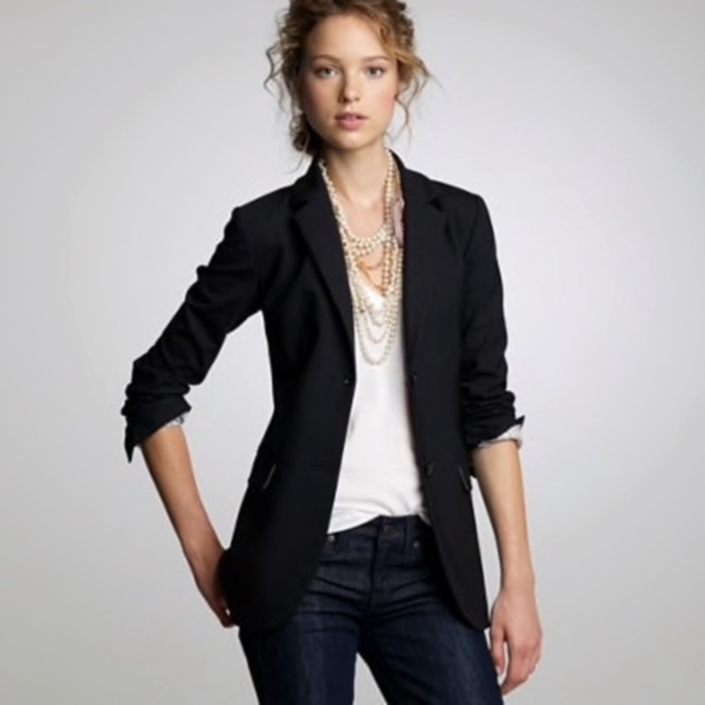 J. Crew Black long Boyfriend Wool Stretch Blazer